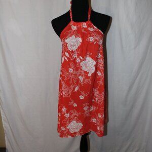 FALL SALE! CHVITY ORANGE WHITE FLORAL TIE HALTER DRESS SMALL NWT's